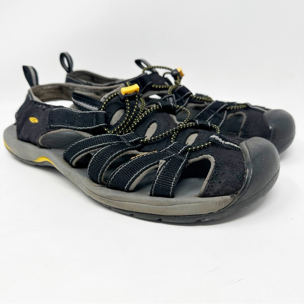 Keen Black and Gray Outdoor Sport Sandals with Yellow Accents